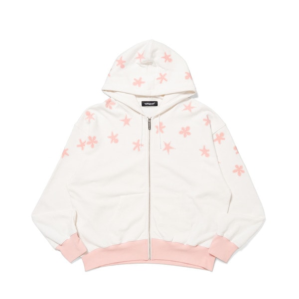 Bi-color Rib Zip Hoodie 詳細画像 White×Pink 1