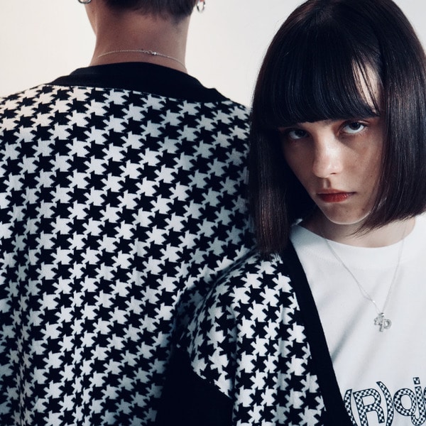 Asterisk Block Check Cardigan 詳細画像 Black 6