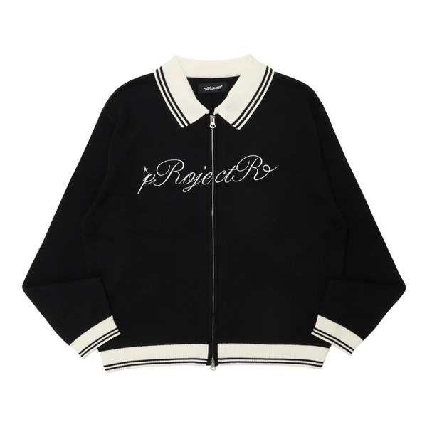 Cursive Zip Knit Cardigan 詳細画像 Black 1