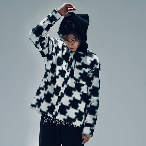 Mosaic Asterisk Block Check Shirt Hoodie 詳細画像 White 9