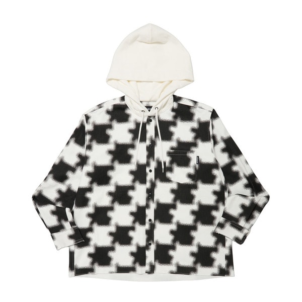 Mosaic Asterisk Block Check Shirt Hoodie 詳細画像 White 1