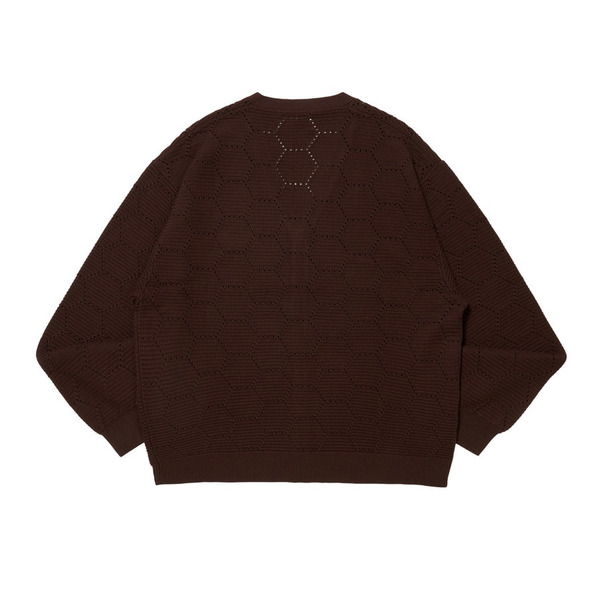 Honeycomb Knit V Neck Cardigan 詳細画像 Brown 1