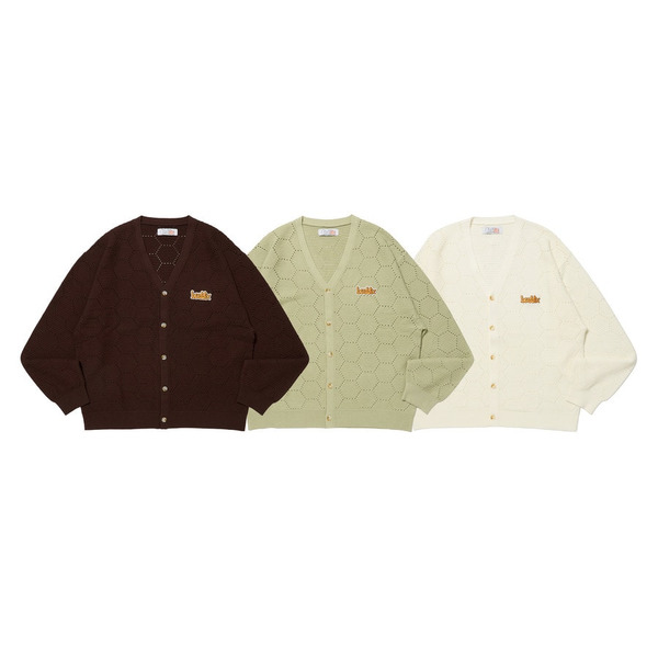 Honeycomb Knit V Neck Cardigan 詳細画像 Brown 10