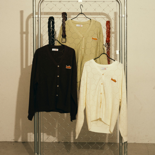 Honeycomb Knit V Neck Cardigan 詳細画像 Brown 11