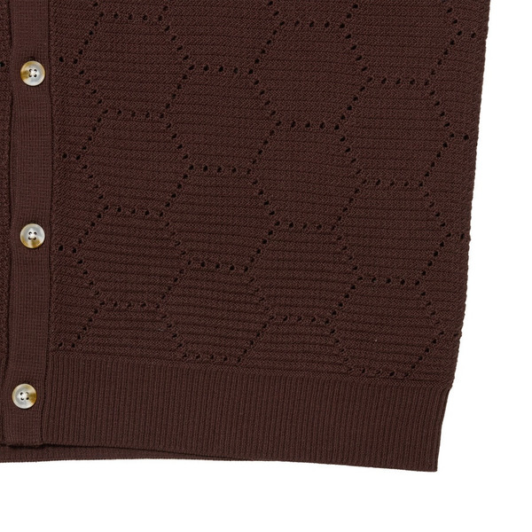 Honeycomb Knit V Neck Cardigan 詳細画像 Brown 2
